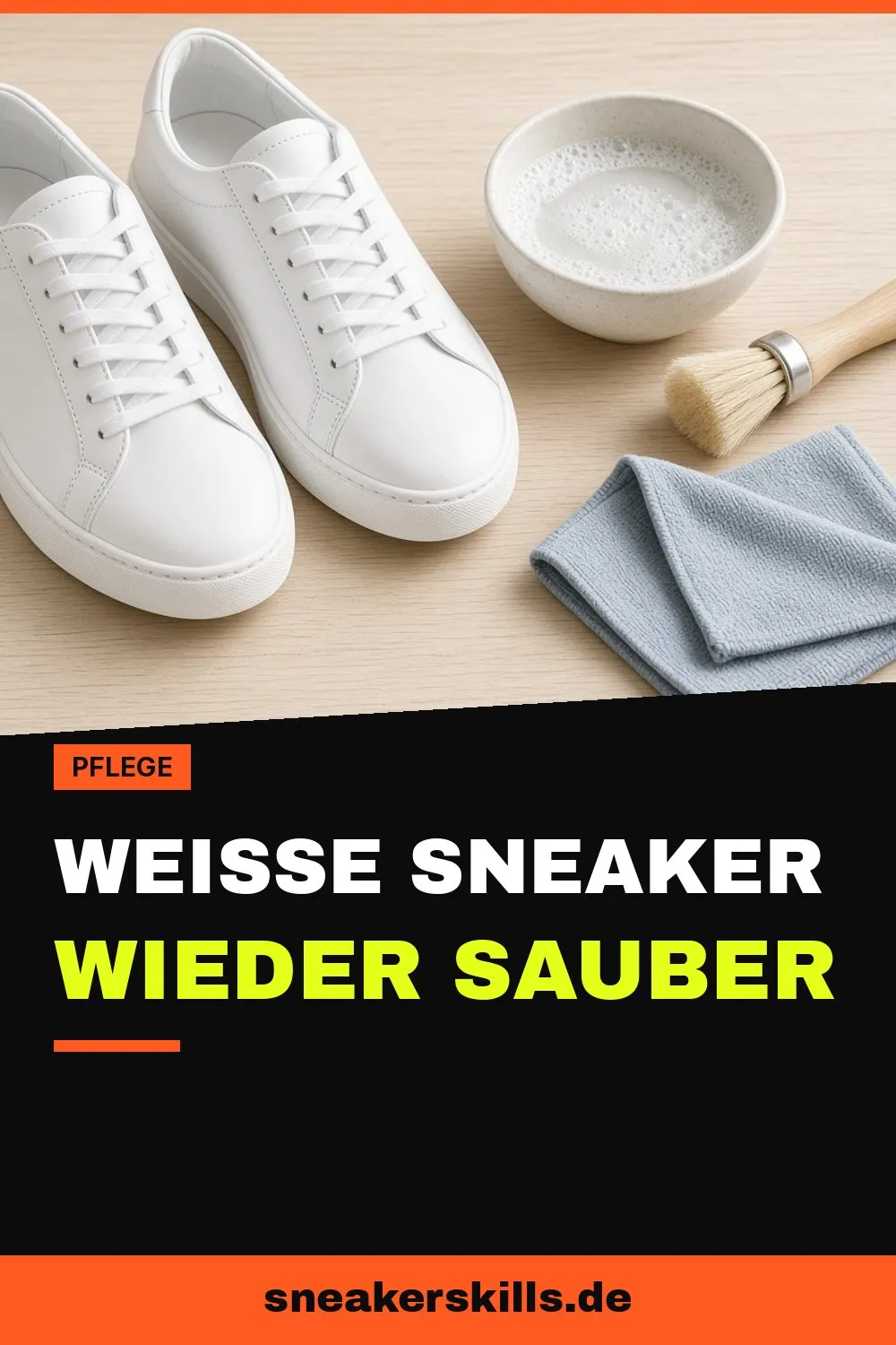 Weiße Sneaker reinigen: So klappt es bei Leder, Mesh und Canvas (Pinterest Grafik von sneakerskills.de)